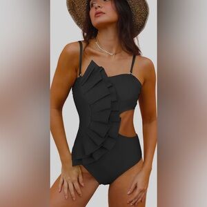 SPORLIKE Women Monokini Swimsuit Flounce Swimwear Hole Out Bathing Suit Padded